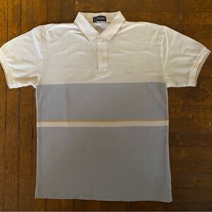 VINTAGE 80s FRED PERRY White with Grey & Yellow Large Polo Shirt